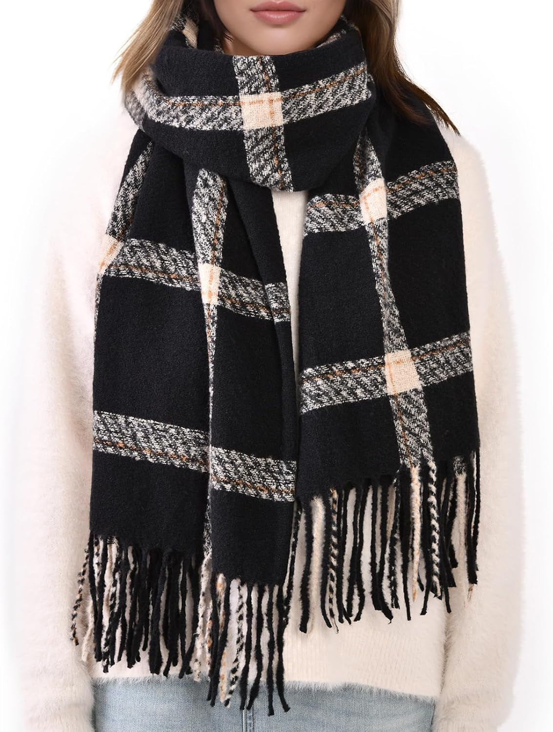 Trifabricy Winter Scarfs for Women, Long Blanket Scarf, Fashion Soft Taseel Plaid Scarf, Chunky Oversized Shawls and Wraps