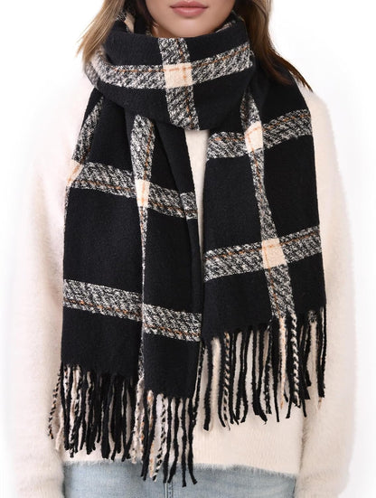 Trifabricy Winter Scarfs for Women, Long Blanket Scarf, Fashion Soft Taseel Plaid Scarf, Chunky Oversized Shawls and Wraps