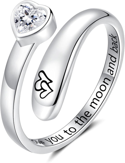 925 Sterling Silver Just Breathe Ring for Women Adjustable Heart Ring Personality Inspirational Jewelry Gifts