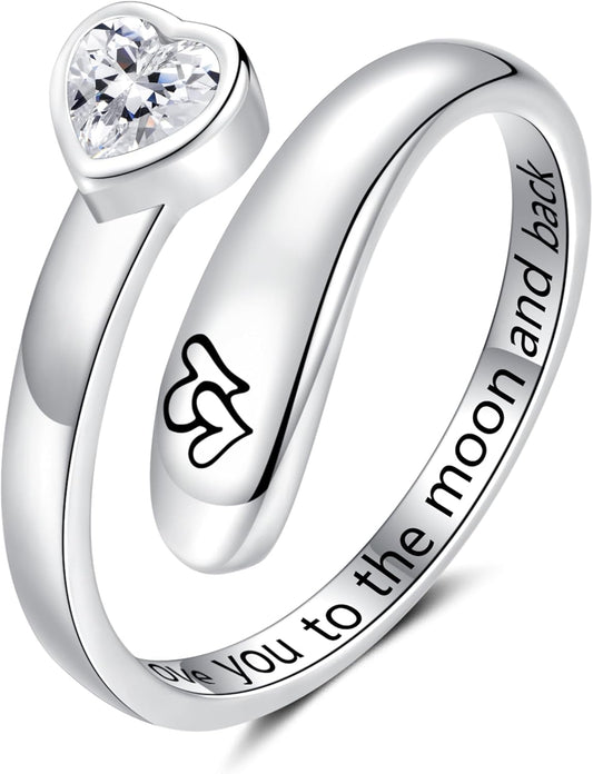 925 Sterling Silver Just Breathe Ring for Women Adjustable Heart Ring Personality Inspirational Jewelry Gifts