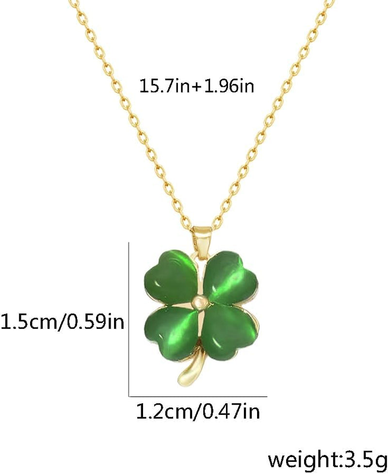 Dtja Cute Clover Flower Pendant Necklace for Women Girls Gold Plated Cats Eye Shamrock Leaf Charms Link Chain Necklace Adjustable Delicate Lucky St.Patrick'S Day Birthday Wedding Jewelry Gift 18 Inch