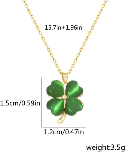 Dtja Cute Clover Flower Pendant Necklace for Women Girls Gold Plated Cats Eye Shamrock Leaf Charms Link Chain Necklace Adjustable Delicate Lucky St.Patrick'S Day Birthday Wedding Jewelry Gift 18 Inch