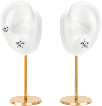 Ear Shaped Earring Display Stand, Piercing Stud Holder, Copper round Base Silicone Body Mannequin Model Organizer, Navel Jewelry Rack for Girl Women Shows Birthday Wedding Decor (Left&Right, White)