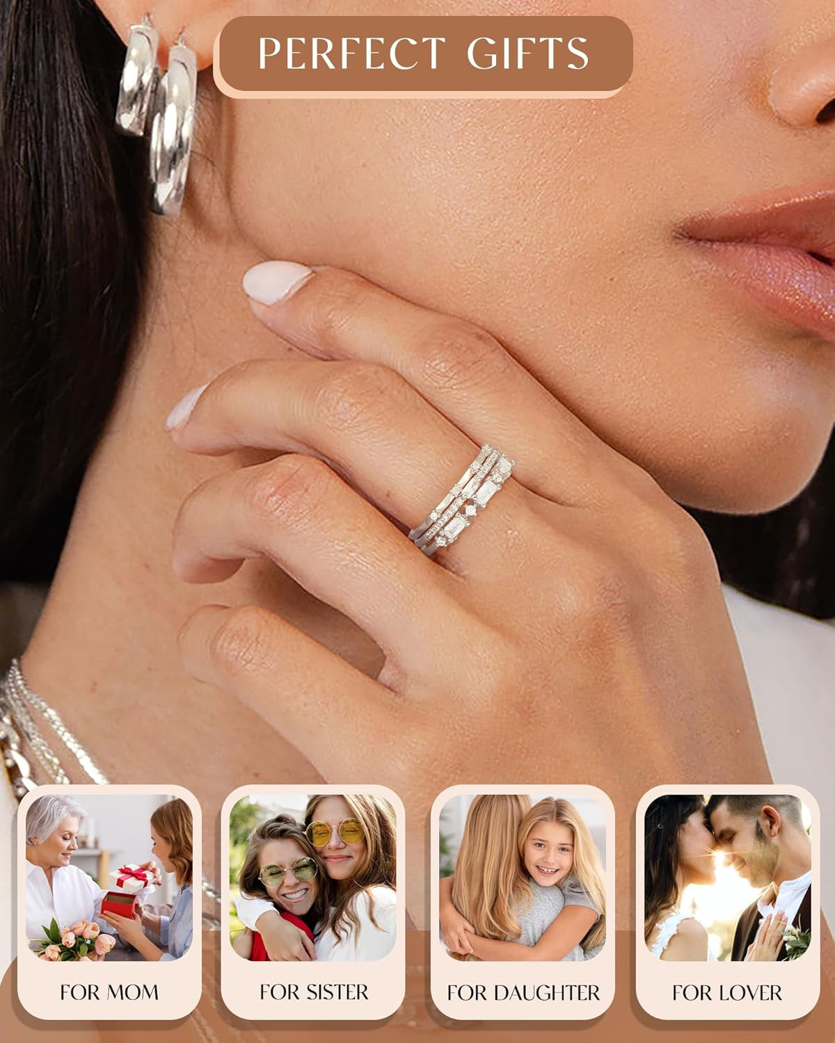 FUNEIA Stackable Silver Gold Rings for Women Non Tarnish 14K Gold Plated Thumb Cubic Zirconia Rings for Women Dainty Pinky Promise Wedding Ring Set Women'S Engagement Eternity Band Rings Gold Jewelry