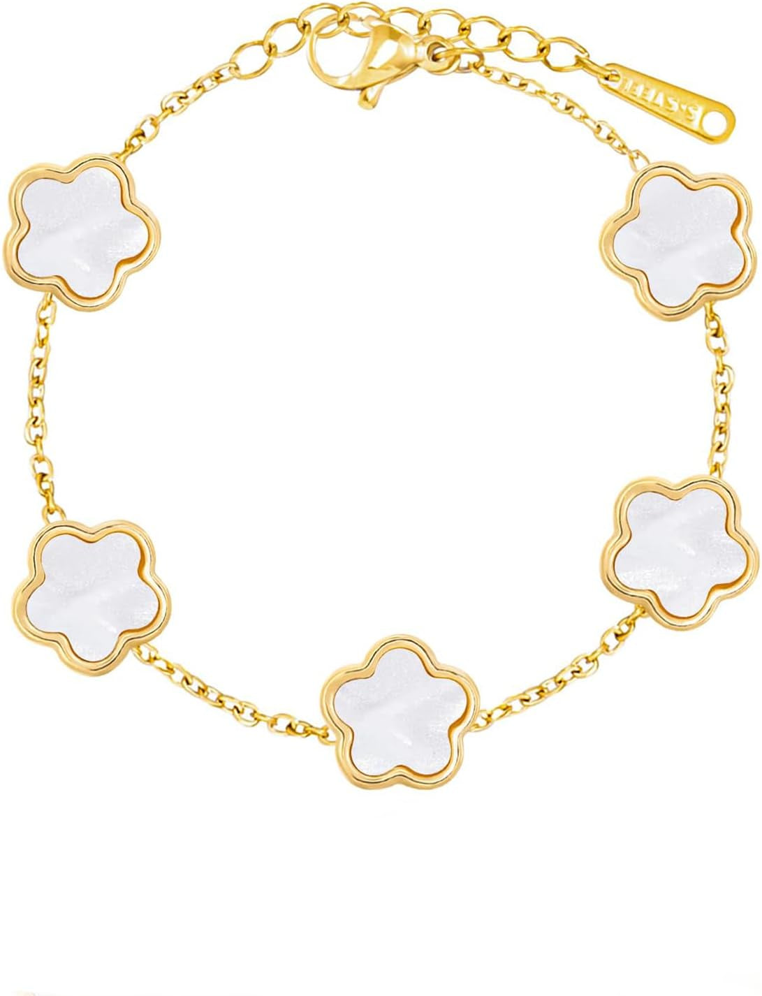 18K Gold Plated Clover Lucky Bracelet for Women White/Black