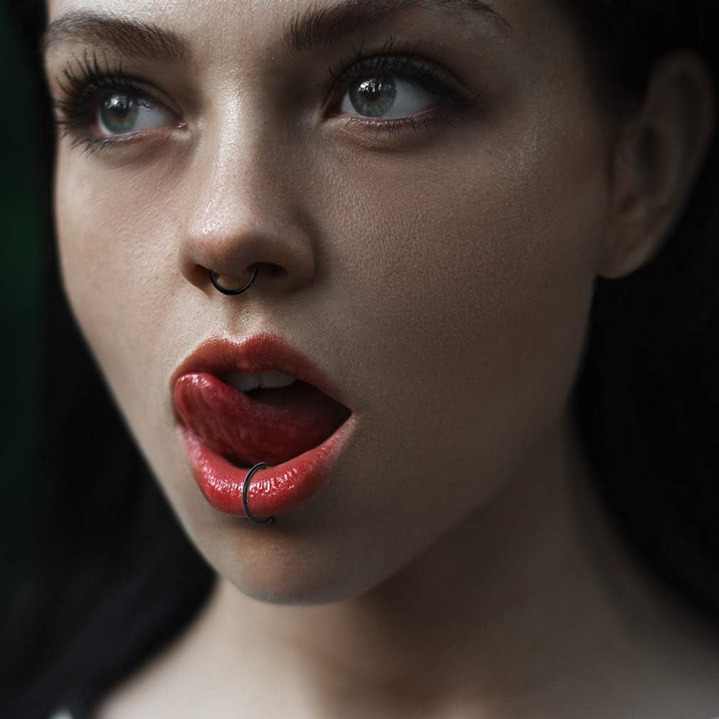 4Pcs 16G 18G 20G Surgical-Steel-Piercing-Ring-Nose-Rings-Hinged-Hoop-Earrings,6Mm 8Mm 10Mm 12Mm Seamless Stainless Steel Clicker Eyebrow Septum Piercing Hoop,Sliver Black Gold Rose Gold Rainbow Body Jewelry Set