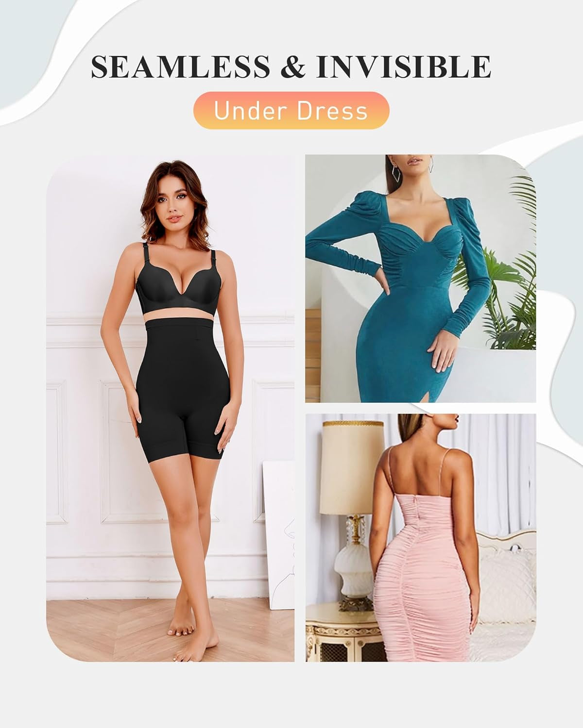 BESTENA shapewear shorts worn under dress demonstrating invisible fit