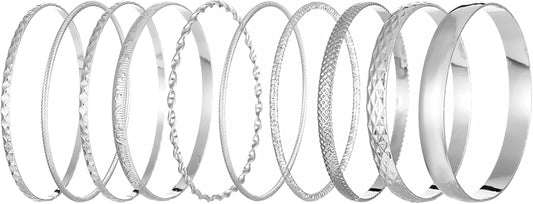 Gold & Silver Bracelets Set for Women, 10Pcs Stackable Bohemian Bangle Pack, Dainty Layered Bracelet Jewelry Set, Vintage Geometric Boho Style Fashion Accessories, Gift Jewelry for Her