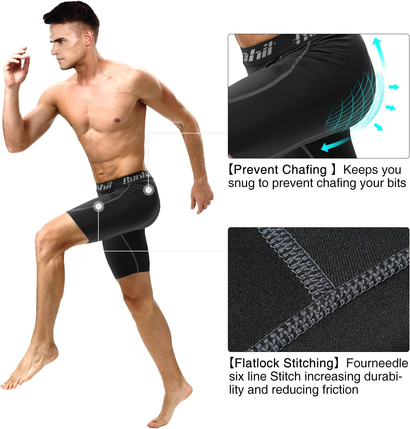 Runhit compression shorts flatlock stitching seam detail