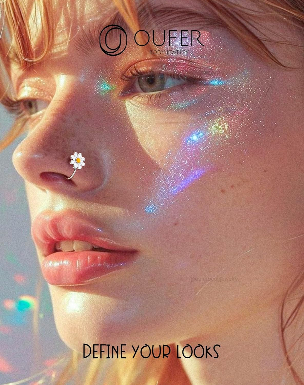 OUFER Nose Rings Hoops, 316L Surgical Steel Hinged Segment Nose Rings 20G, Silver Gold Nose Rings with Cute Daisy Design, Nose Nostril Piercing Jewelry for Women and Men