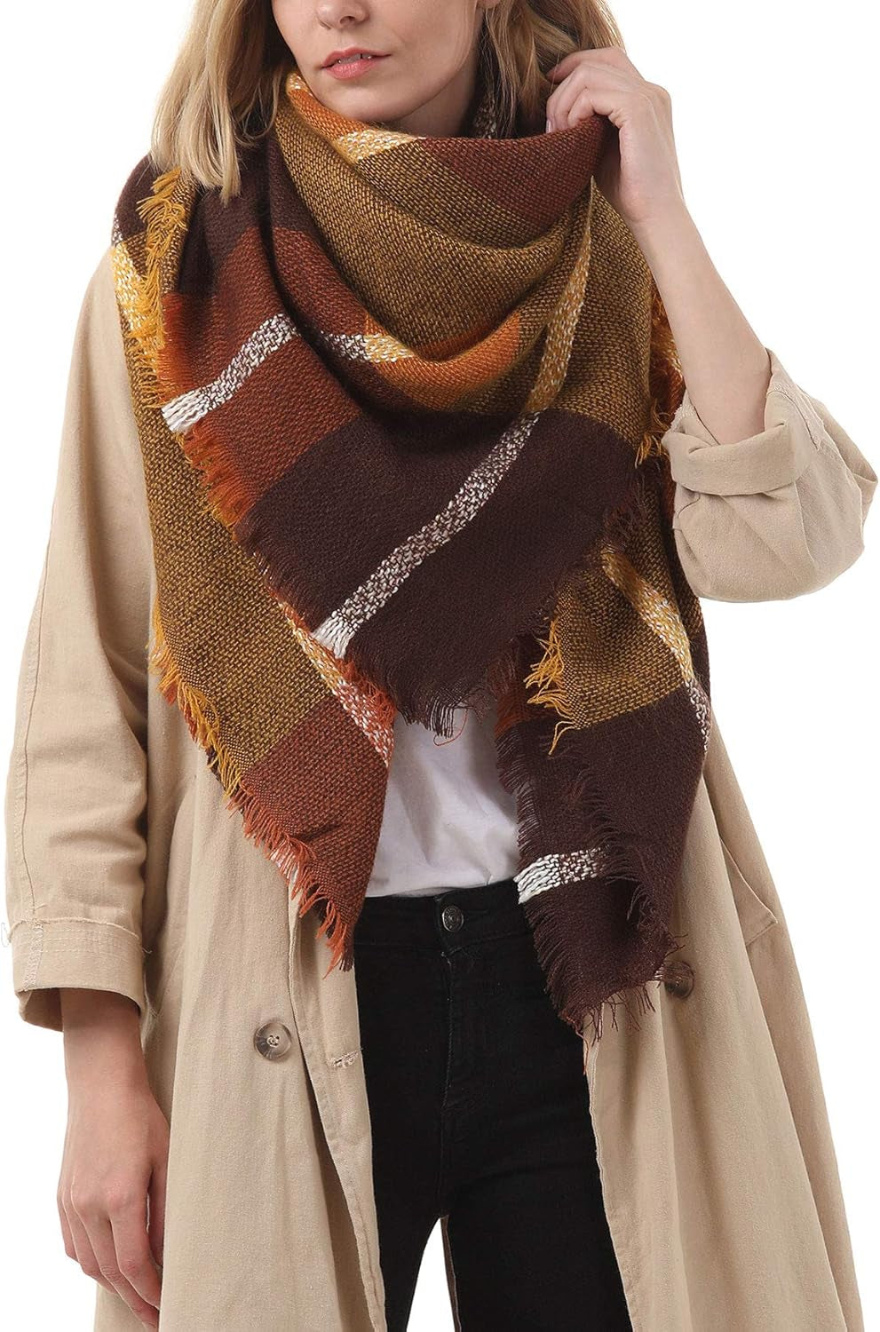 American Trends Womens Fall Winter Scarf Plaid Tassel Soft Warm Blanket Scarves Womens Shawl Wraps