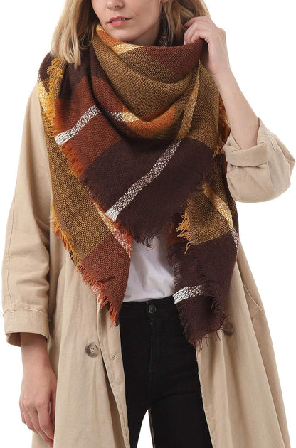 American Trends Womens Fall Winter Scarf Plaid Tassel Soft Warm Blanket Scarves Womens Shawl Wraps