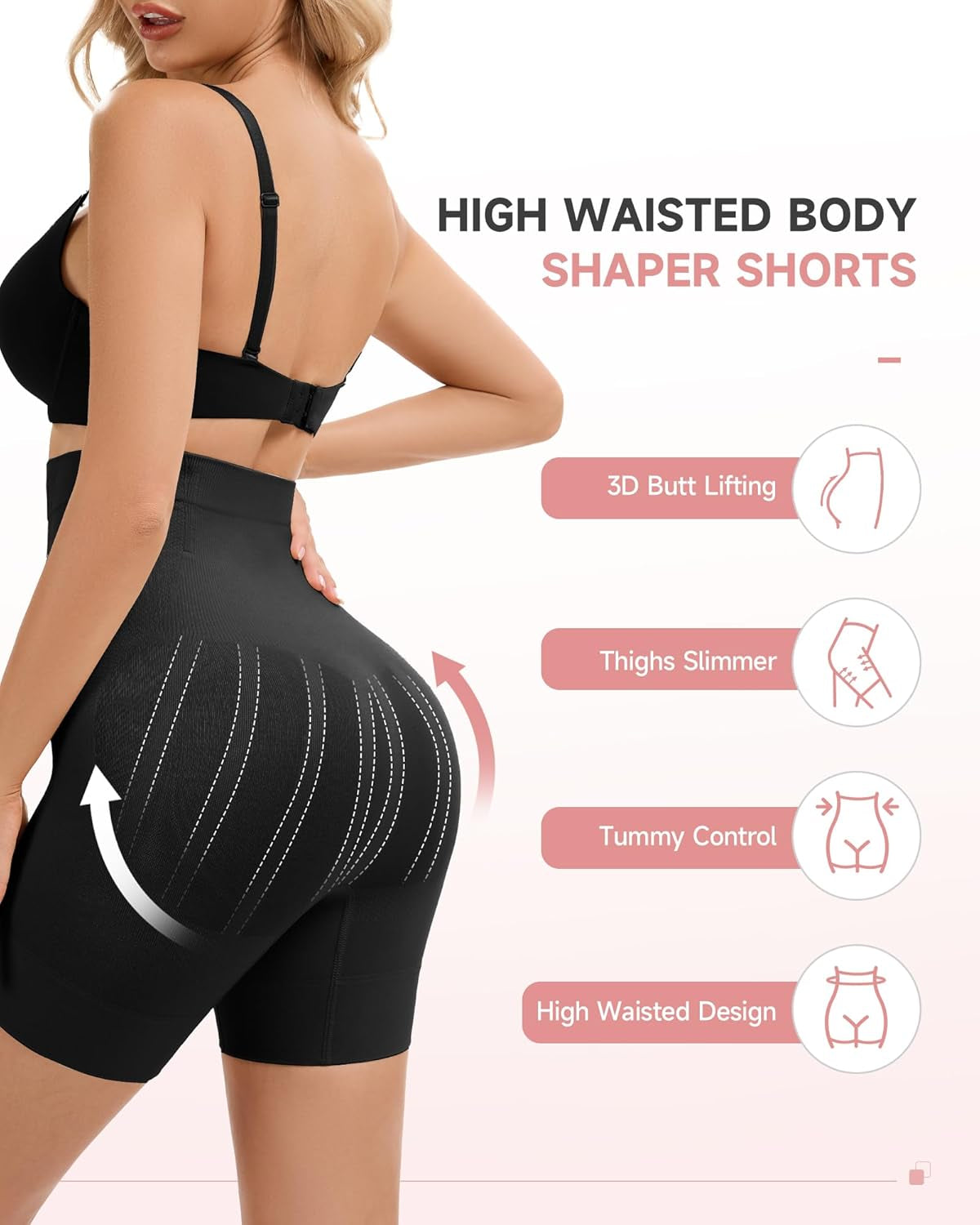 Woman wearing shapewear shorts under fitted dress