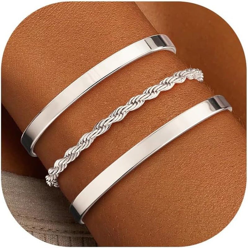ZOERAY Silver Gold Bangle Bracelets for Women Non Tarnish 14K Gold Plated Stackable Cuff Bracelets for Women Trendy Cubic Zirconia Stainless Steel Chunky Bracelet Stack Set Waterproof Jewelry Gifts