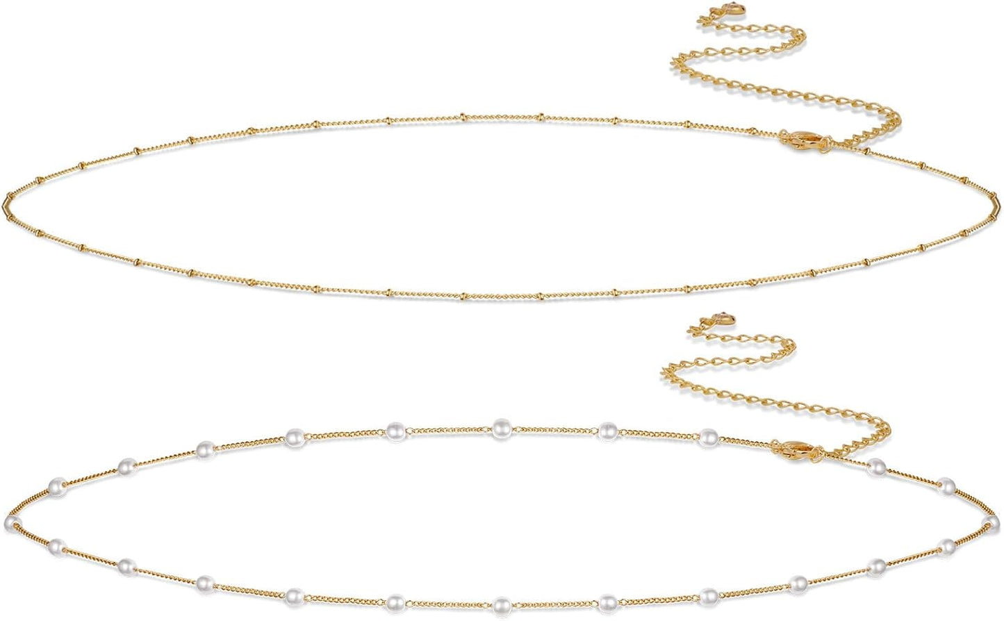 14K Gold/Sterling Silver Plated Waist Chain for Women Waterproof,Body Jewelry Chains Sexy Bikini 2PCS Belly Belt Beach Summer Gift Adjustable 26.5-33Inch