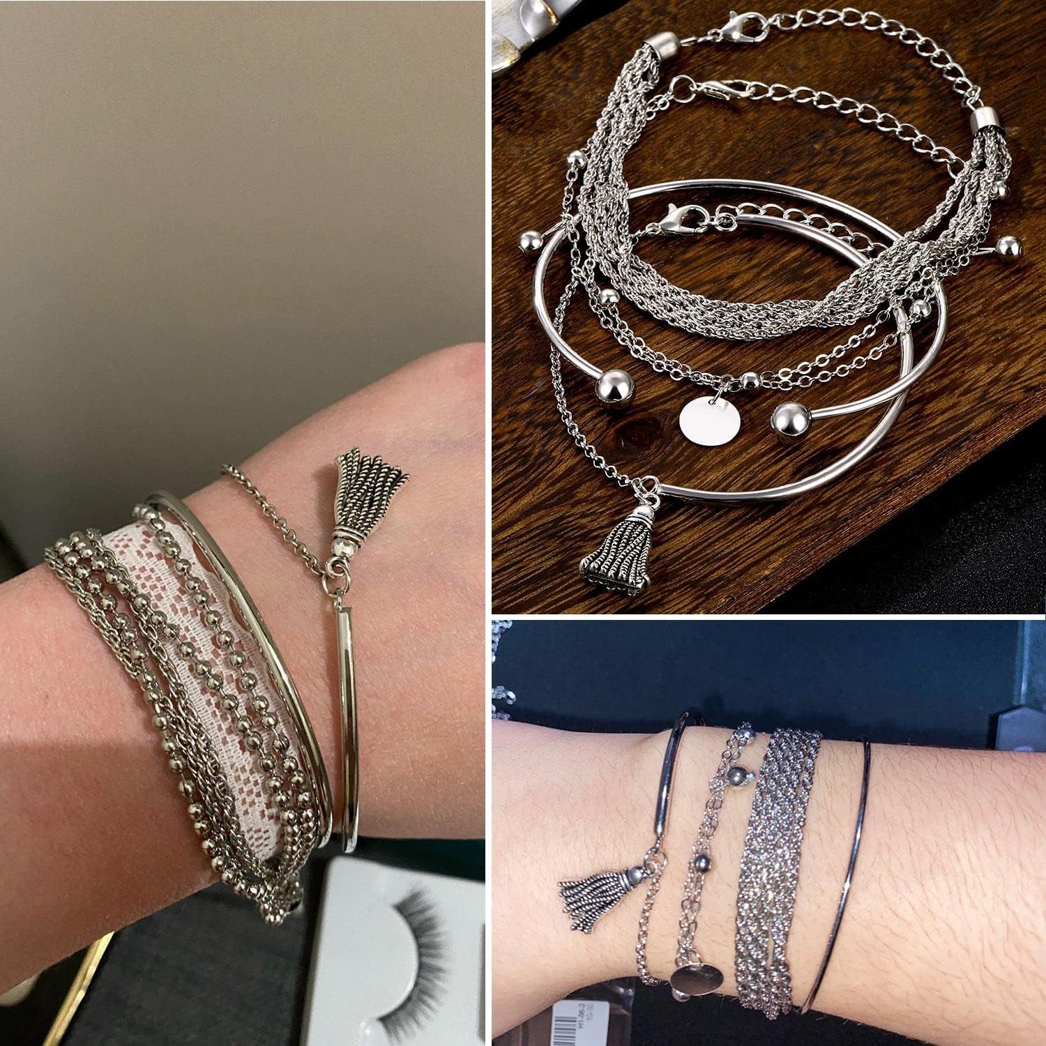 Cuban link and flat cuff gold bangles in punk boho style