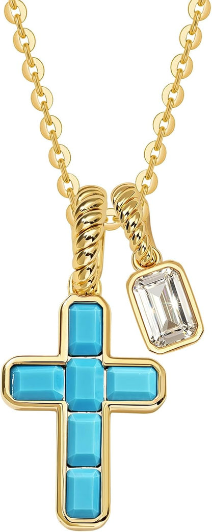 Fettero Gold Cross Necklace for Women - Double Pendant Necklace Dainty 14K Gold Plated Removable Cross Necklace Cute Simple CZ Diamond Necklaces for Women Trendy Faith Gold Jewelry Gift