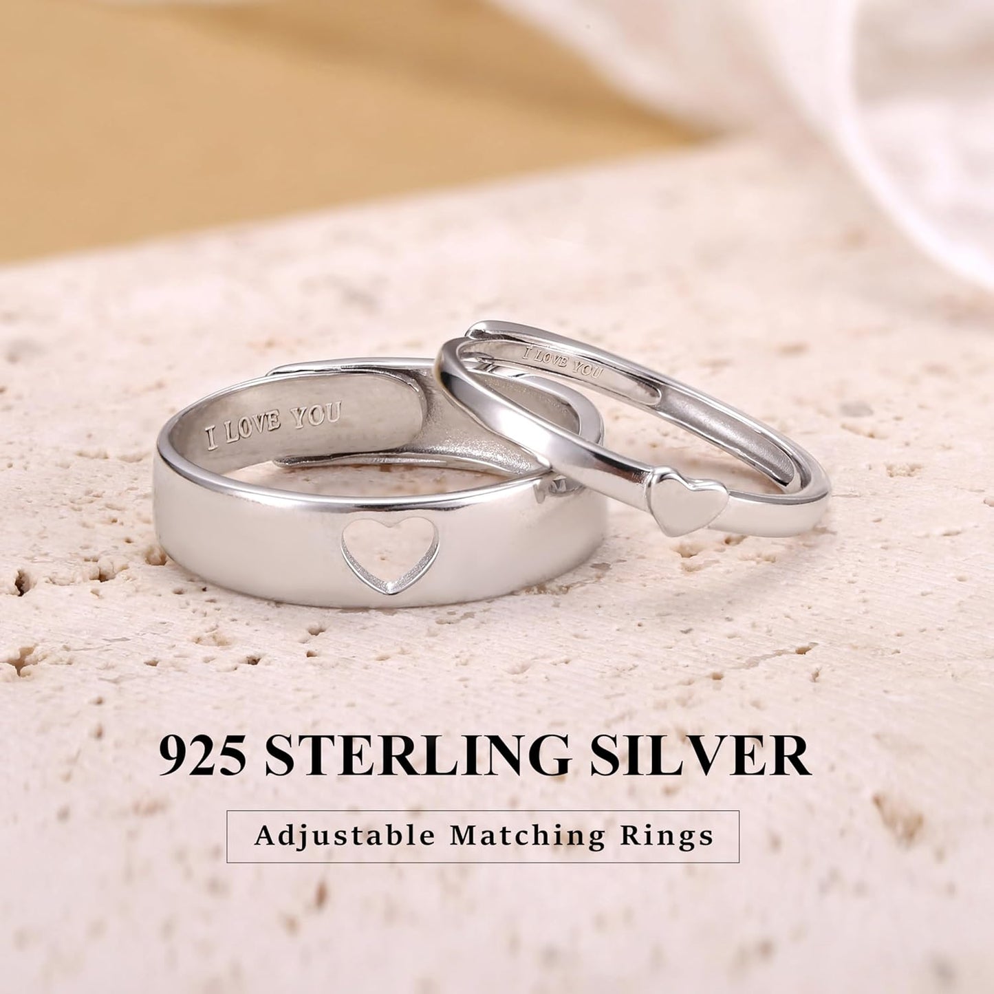 Sterling silver engagement wedding ring set for bride and groom