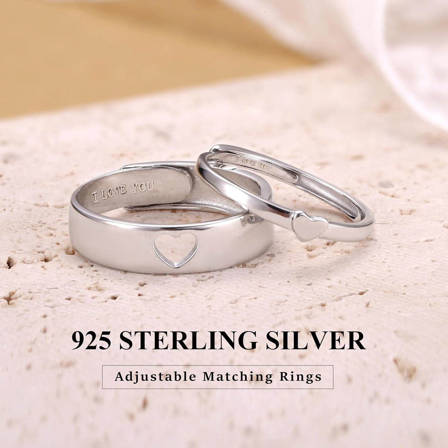 Sterling silver engagement wedding ring set for bride and groom