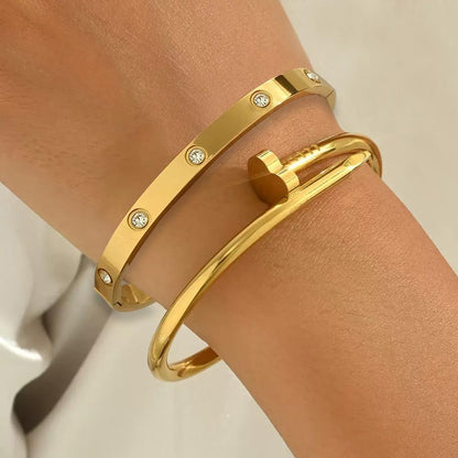 18K Gold Plated Love Nail Bangle Bracelet Set Stackable Dupes Stainless Steel Bangle Set for Love Trendy Jewelry