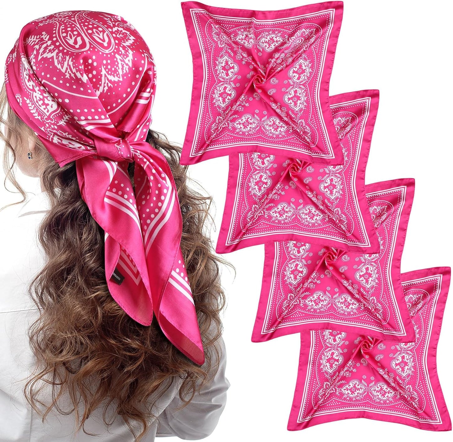 Syhood 4 Pcs 27'' Square Satin Head Scarves Satin Bandanas for Women Halloween Headband Silk Feeling Scarves Boho Headwear