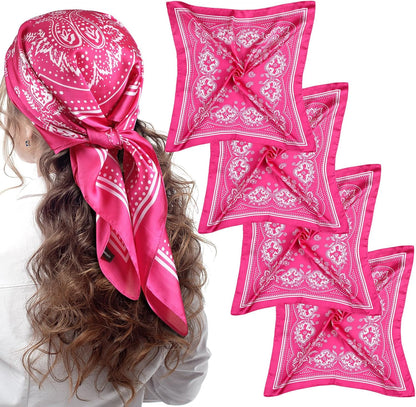 Syhood 4 Pcs 27'' Square Satin Head Scarves Satin Bandanas for Women Halloween Headband Silk Feeling Scarves Boho Headwear