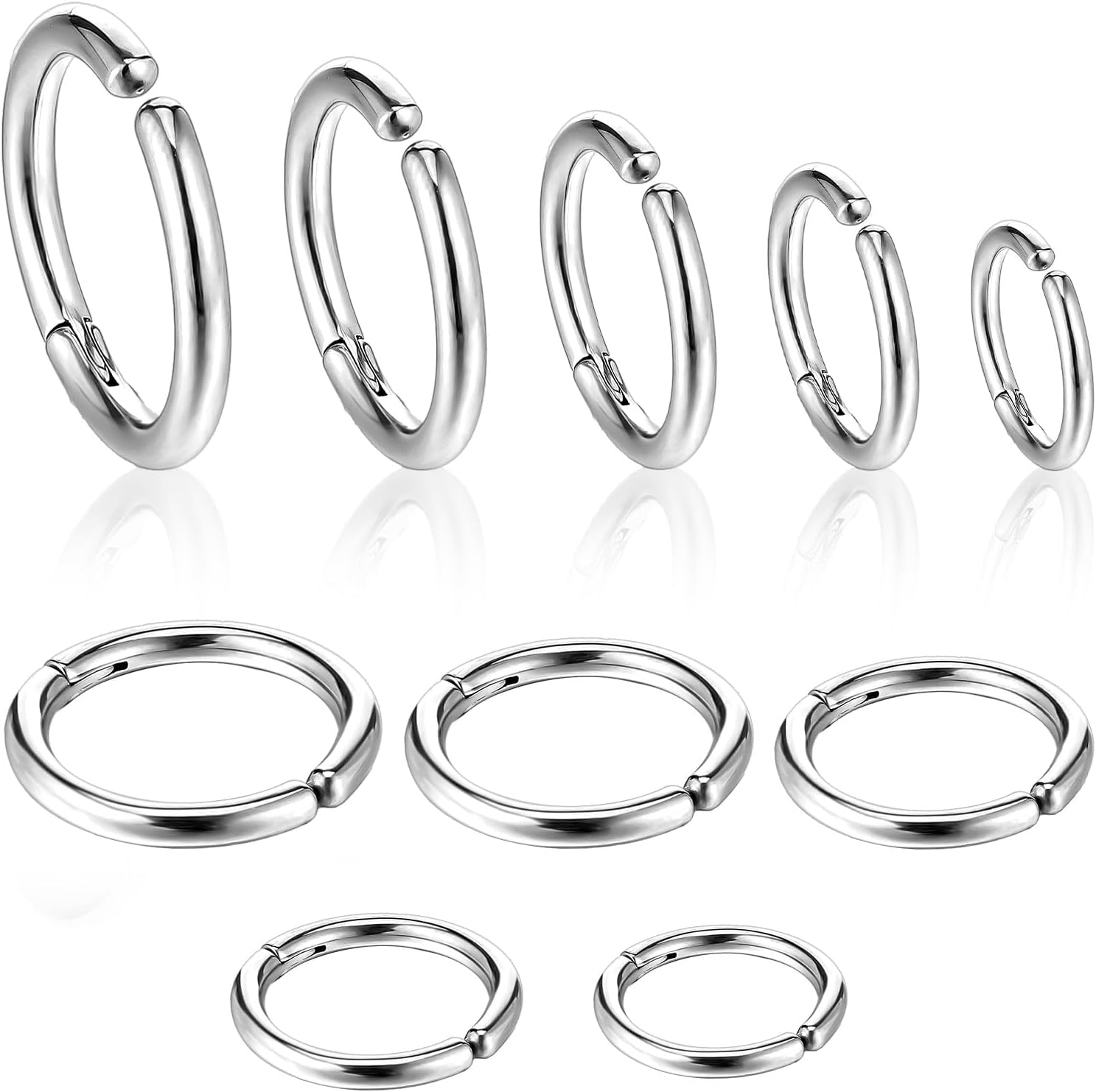 10PCS Clip on Earrings, Non Piercing Fake Earring Stainless Steel Clip on Hoop Earrings for Women Men 8Mm 10Mm 12Mm 14Mm 16Mm