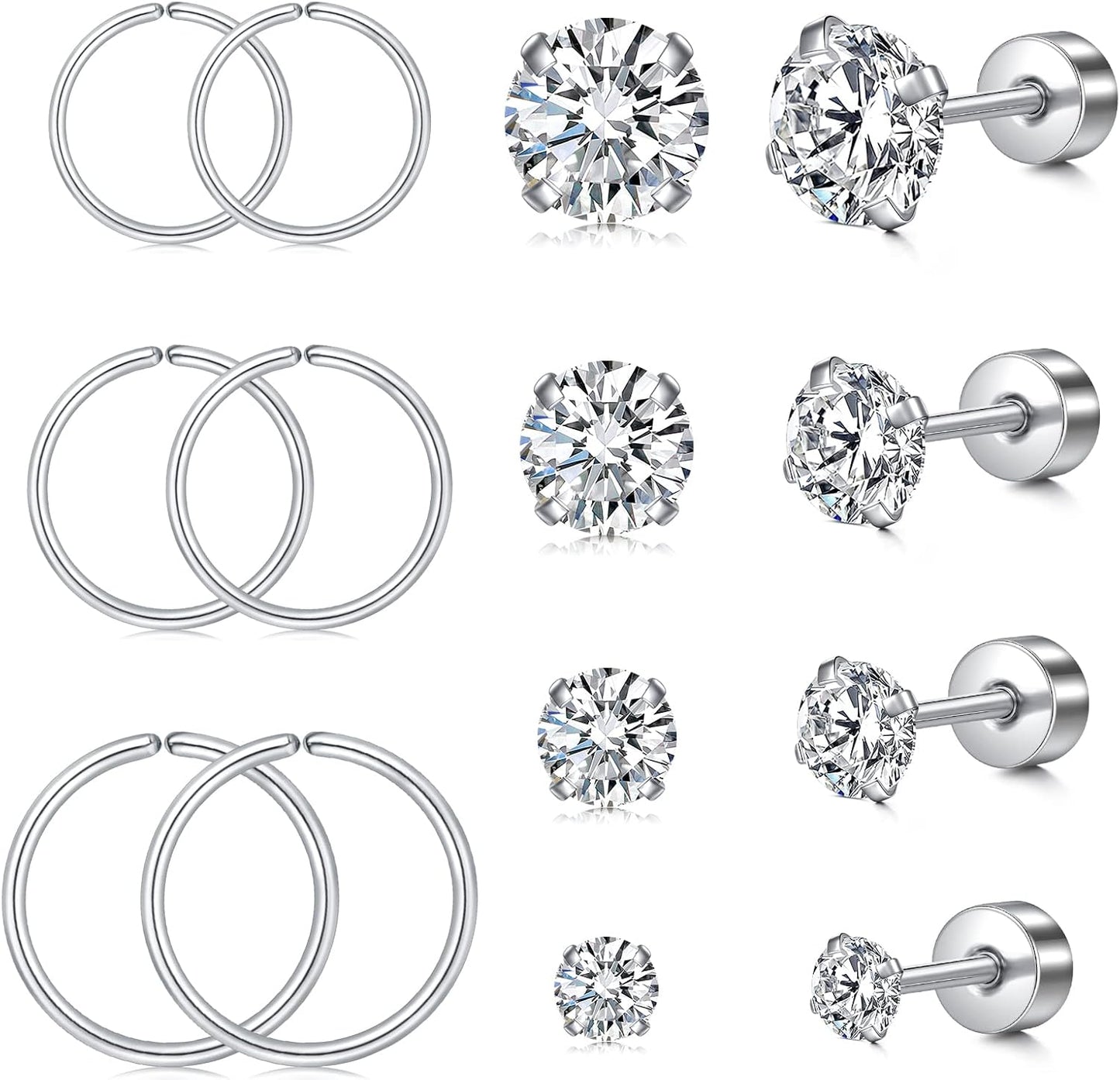 MODRSA 20G 16G Cartilage Earrings for Women Silver Gold Helix Piercing Jewelry Surgical Steel Hypoallergenic Flat Back Earrings Cartilage Hoop for Women Forward Helix Earring Tragus Jewelry Screw Back