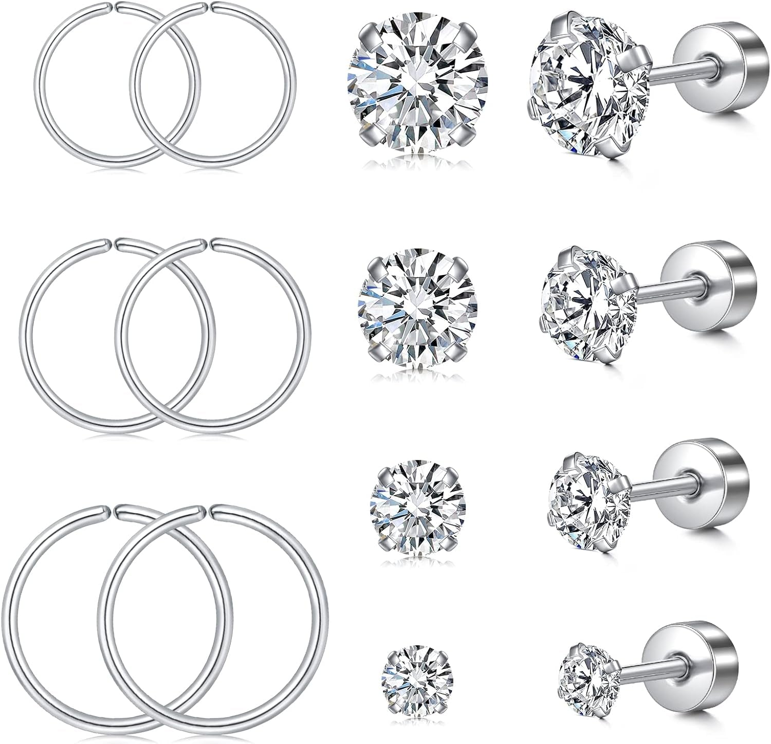 MODRSA 20G 16G Cartilage Earrings for Women Silver Gold Helix Piercing Jewelry Surgical Steel Hypoallergenic Flat Back Earrings Cartilage Hoop for Women Forward Helix Earring Tragus Jewelry Screw Back