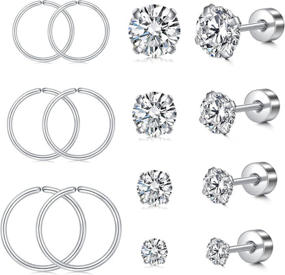 MODRSA 20G 16G Cartilage Earrings for Women Silver Gold Helix Piercing Jewelry Surgical Steel Hypoallergenic Flat Back Earrings Cartilage Hoop for Women Forward Helix Earring Tragus Jewelry Screw Back