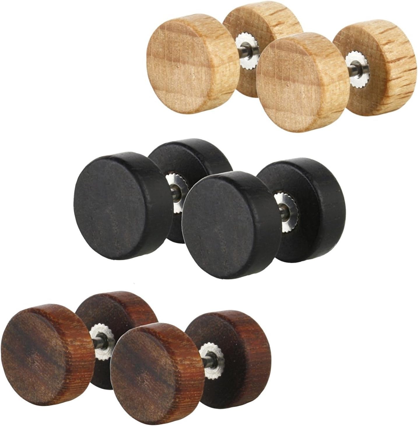 Jewelrieshop Fake Plugs Wood Stud Earrings Fake Gauge Natural Wood Cheater Plugs Faux Gauges Earrings for Men Women (8-10Mm, 17 Gauges)