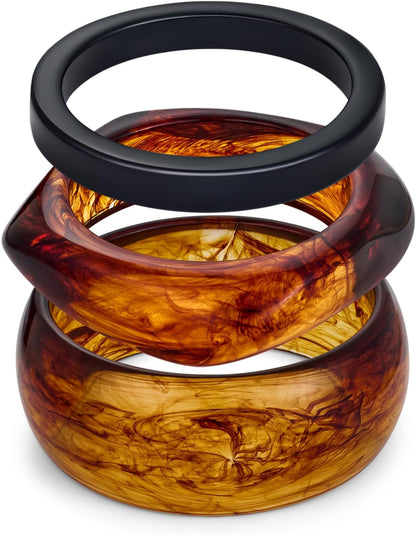 Tortoiseshell acrylic statement jewelry bangle set for women
