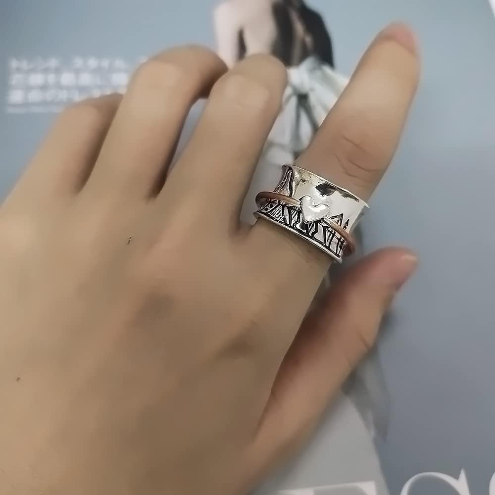 Mountain Love Heart Spinning Ring Keep Climbing Statement anti Anxiety Fidget Rotate Freely Inspirations Stress Relief Finger Band Rings for Women Men Birthday Christmas Personalized Jewelry Gifts