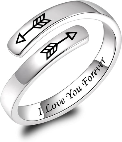 BEILIN 925 Sterling Silver Inspirational Jewelry Rings Adjustable Ring Personality Encouragement Gift for Teens Women