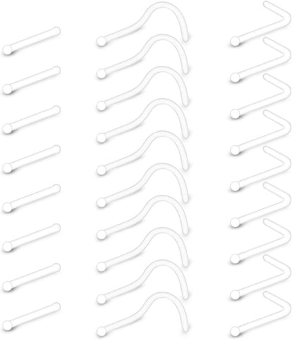 MODRSA Clear Nose Rings & Studs - Plastic Nose Piercing Retainers - 16G, 18G, 20G - Clear Cartilage Earrings & Lip Piercing Retainer