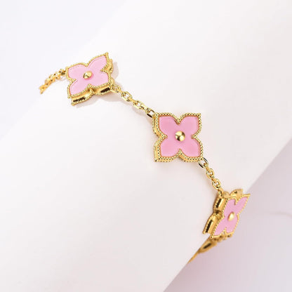 14K Gold Plated Clover Bracelet Dupes Stainless Steel Natural Shells Link Bracelet Jewelry