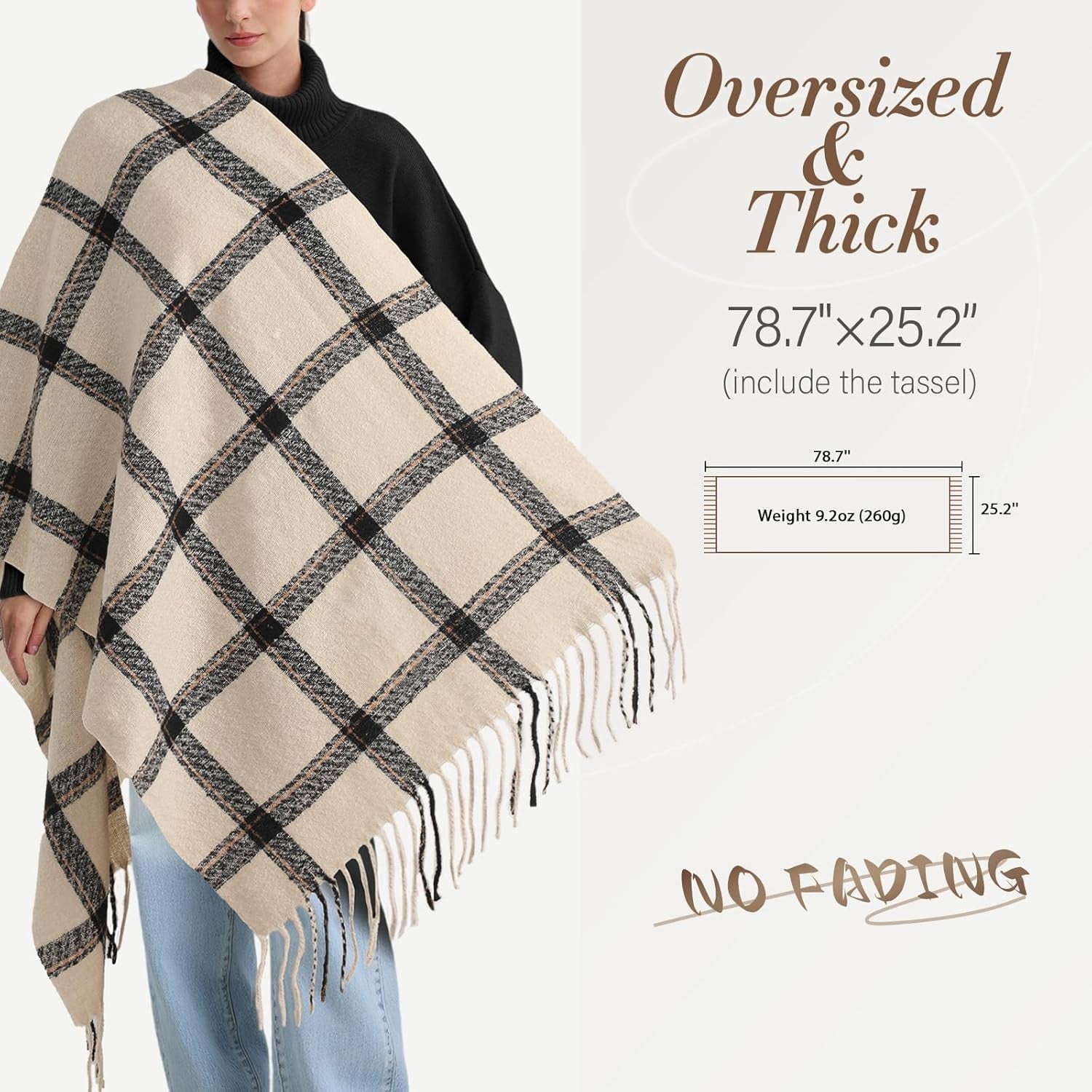 Trifabricy Winter Scarfs for Women, Long Blanket Scarf, Fashion Soft Taseel Plaid Scarf, Chunky Oversized Shawls and Wraps