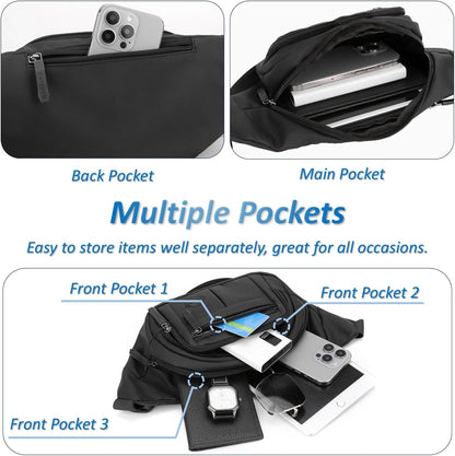 Large fanny pack with adjustable shoulder strap extended for sizing
