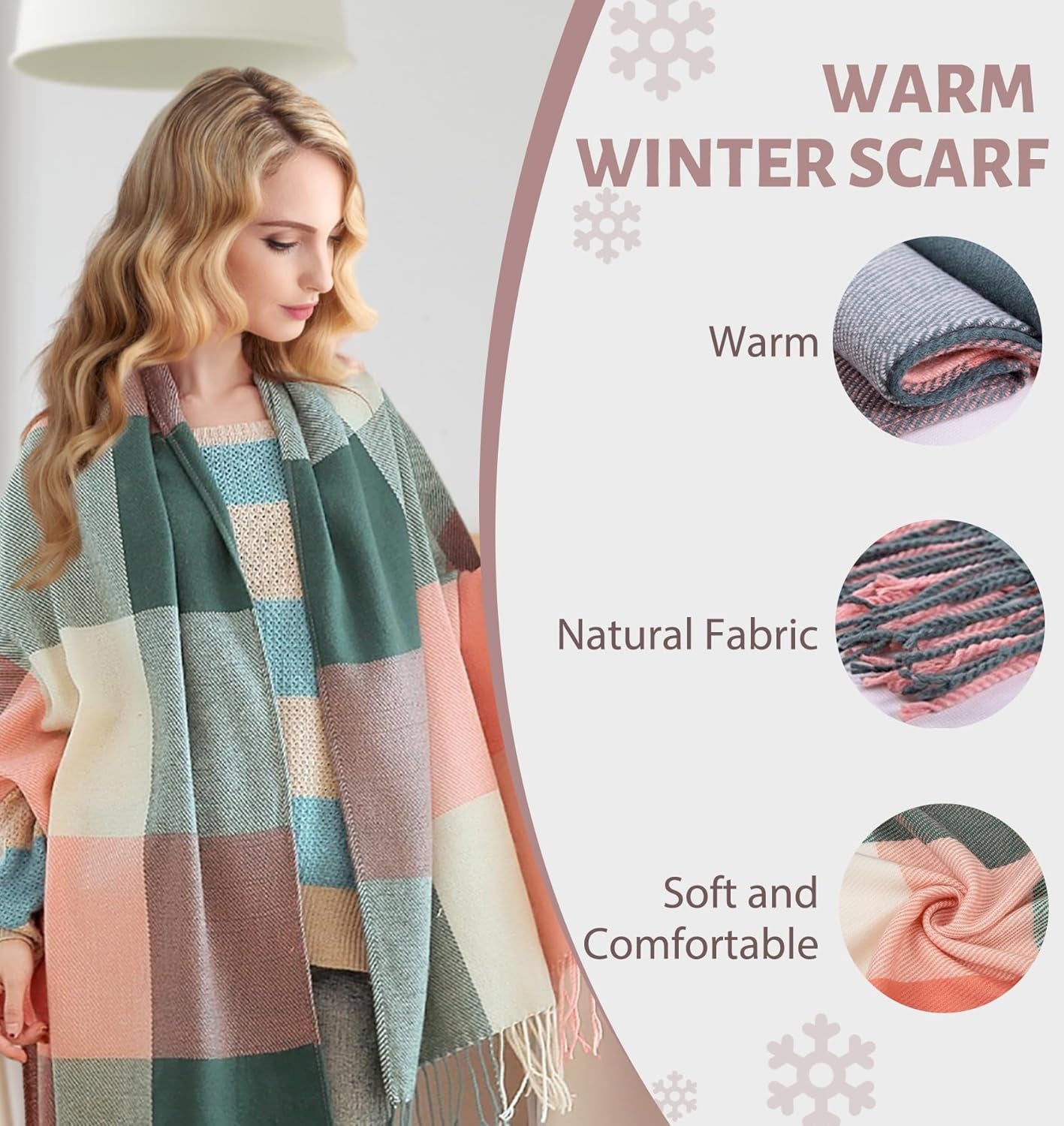 Ysense Winter Scarf for Women, Fashion Long Plaid Scarves Warm Big Tartan Blanket Wrap Shawl Ladies Gifts