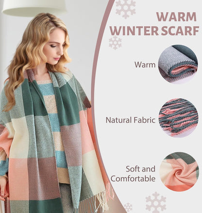 Ysense Winter Scarf for Women, Fashion Long Plaid Scarves Warm Big Tartan Blanket Wrap Shawl Ladies Gifts