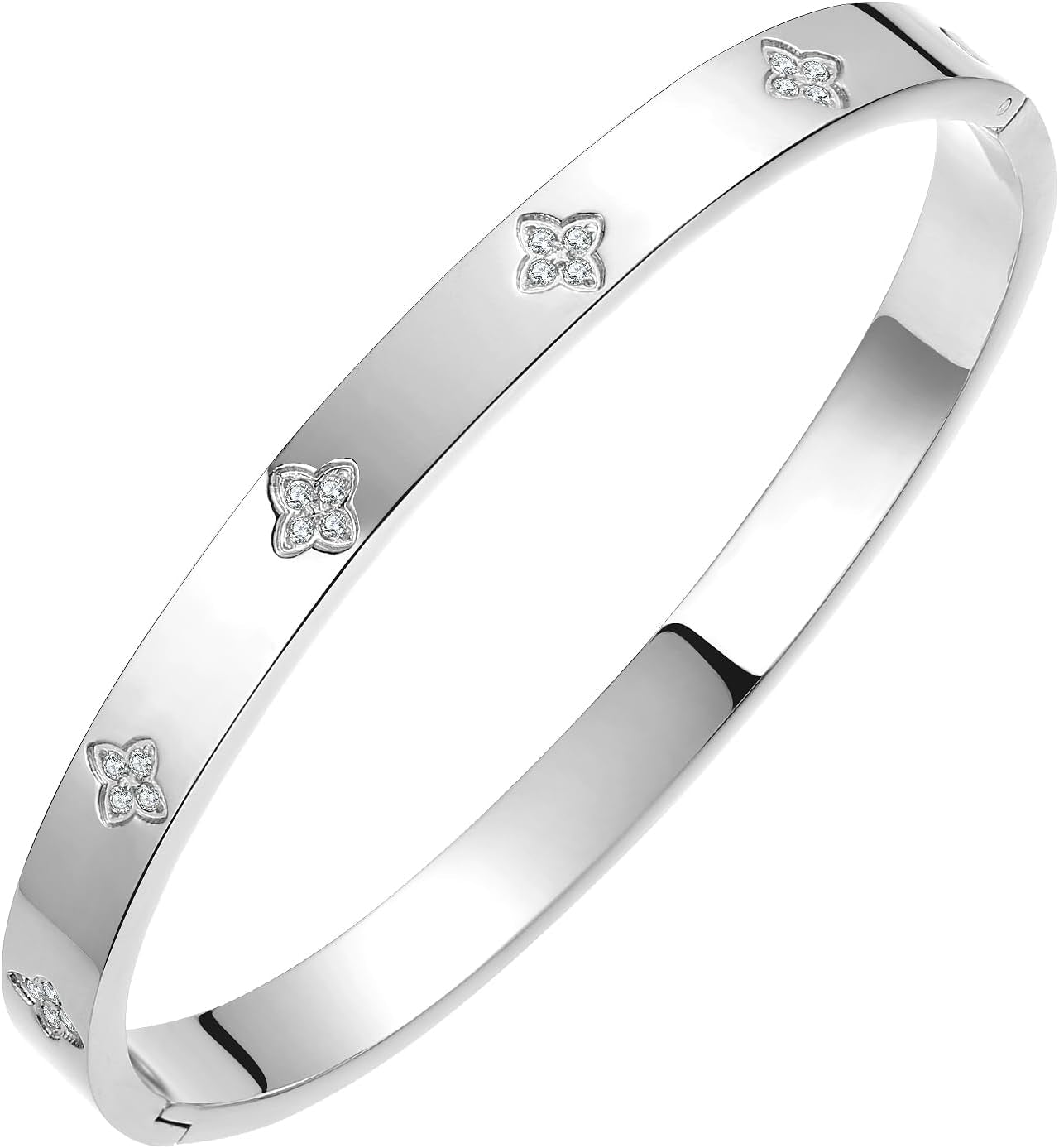 Gold Plated Bangle Bracelets for Women Four Leaf Clover Lucky Love Cubic Zirconia Bracelet