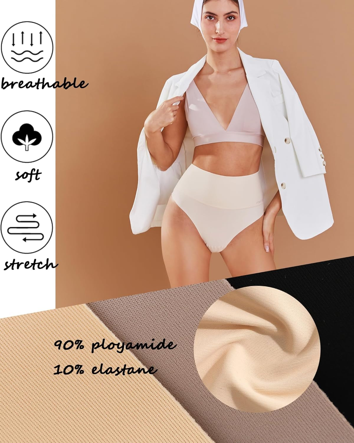 Tummy control thong panties by FINETOO close-up detail