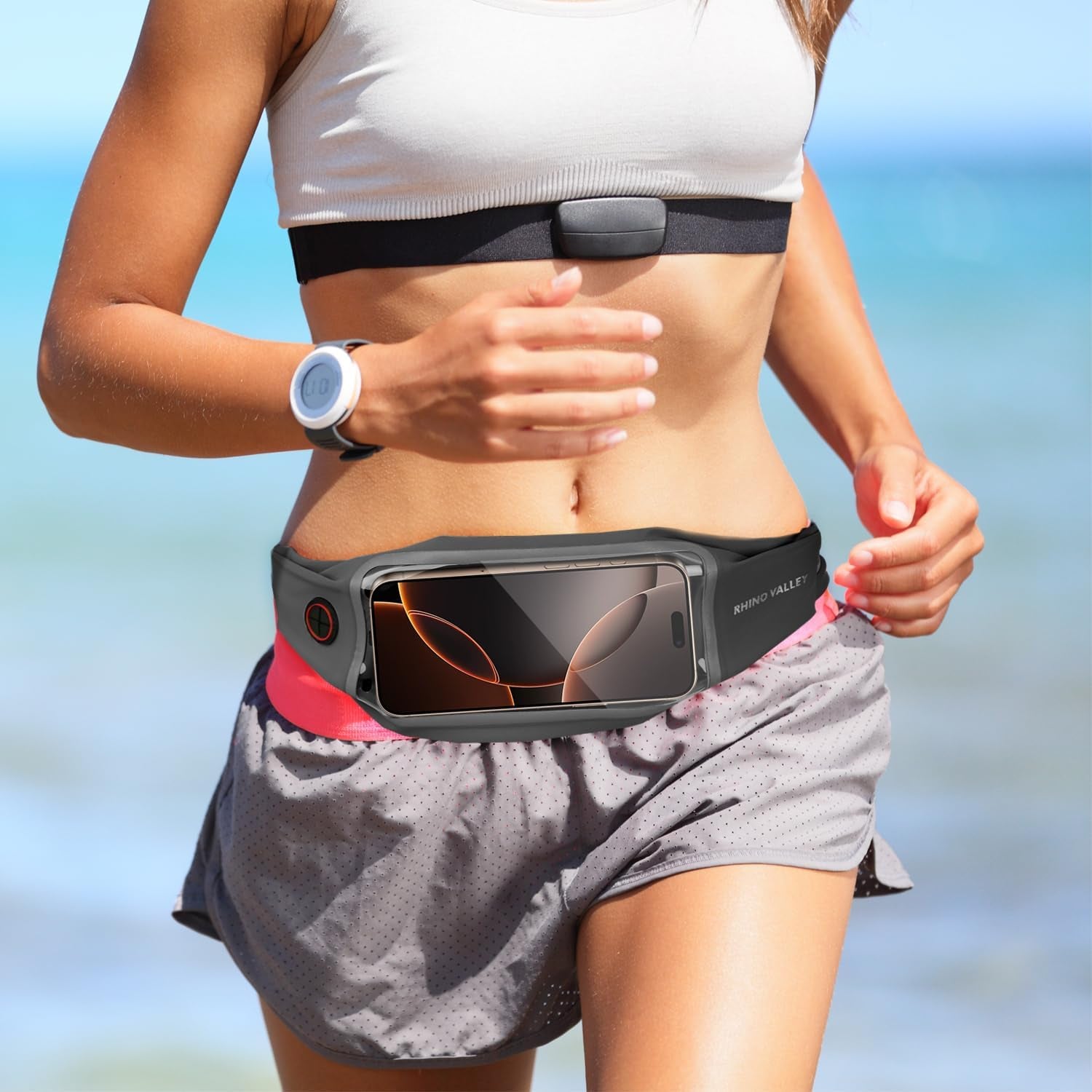 Back view of lightweight workout fanny pack with secure closure system