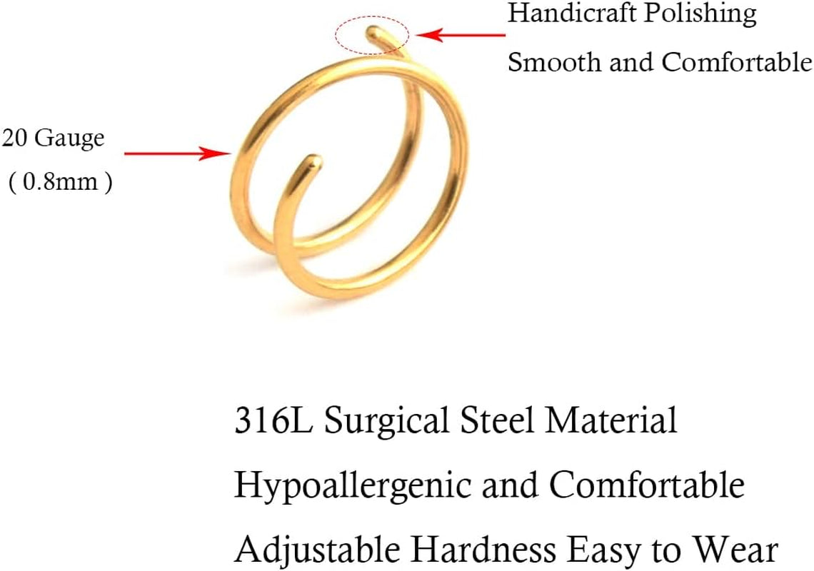Vitaltyextracts Double Hoop Nose Ring 6Pcs Hypoallergenic Improved Softness Surgical Steel. 20 Gauge Spiral Nose Hoop Thin Nose Piercings Stainless Steel Body Jewelry for Women 0.8Mm*8Mm