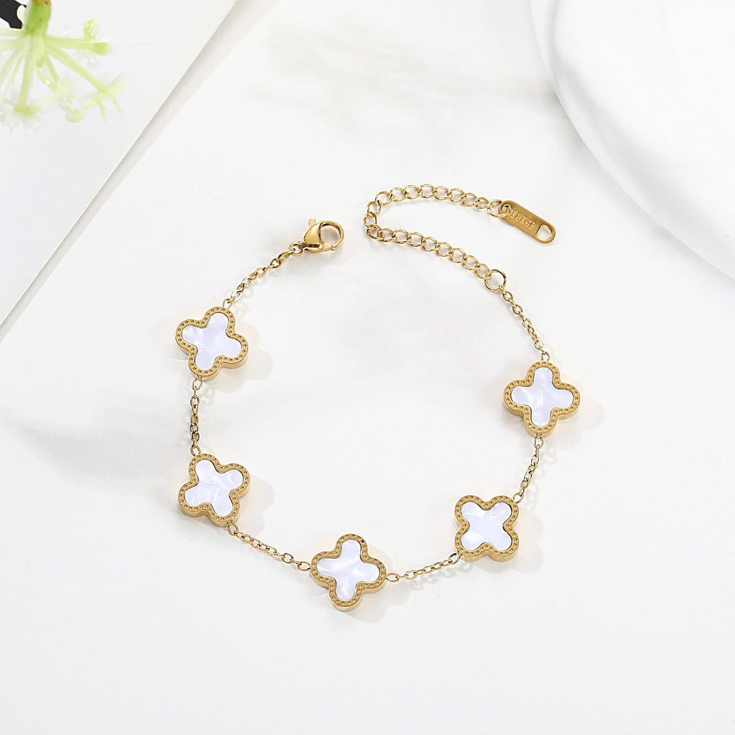 Lucky Clover Sets, 18K Gold Plated Four Leaf Bracelet, Necklace Pendant, Earrings for Women Flower Link Bracelets Set Jewelry Gifts for Women