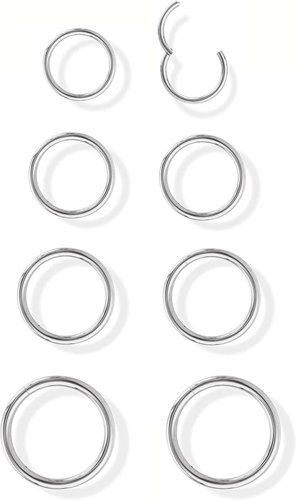 Jstyle 8 Pcs 16G/18G 316L Surgical Steel Nose Rings Hoops Septum Rings Lip Ring Hypoallergenic Nose Clicker Ring Tragus Helix Cartilage Daith Rook Sleeper Earring Body Piercing Jewerly for Women Men