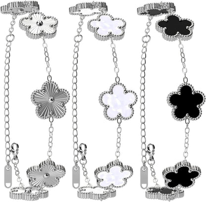 Aicase 18K Gold Plated Clover Bracelet Dupes White/Black/Silver Bracelet Set for Women Flower Leaf Lucky Clover Bracelets Trendy Jewelry Birthday Gifts for Women/Mom/Daughter/Nana/Besties/Friends