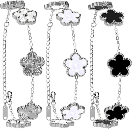Aicase 18K Gold Plated Clover Bracelet Dupes White/Black/Silver Bracelet Set for Women Flower Leaf Lucky Clover Bracelets Trendy Jewelry Birthday Gifts for Women/Mom/Daughter/Nana/Besties/Friends