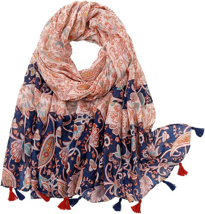 Yeieeo Boho Scarf for Women Lightweight Floral Printed Scarf Fall Winter Fashion Fringed Shawl