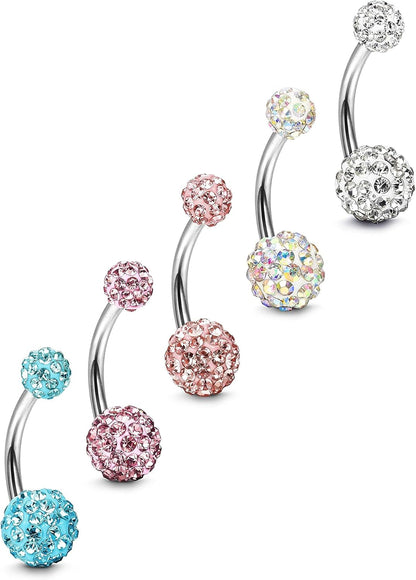 FIBO STEEL 5 Pcs 14G Stainless Steel Belly Button Rings Navel Barbell Body Jewelry Piercing
